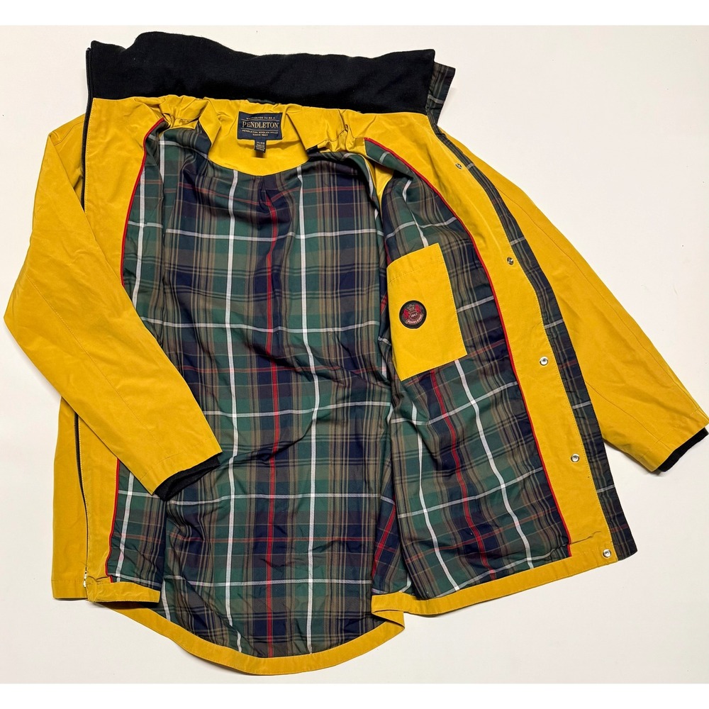 Pendleton Yellow Hooded Rain Jacket Plaid Lined Mustard Coat Mens XL 1328191 - Picture 4 of 5